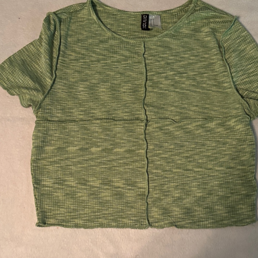 BDG Light Green Marled Ribbed Short Sleeve Crop Top
